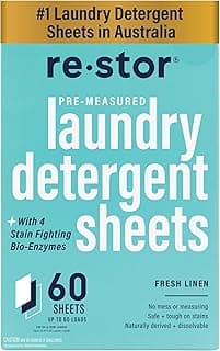 restor Laundry Detergent Sheets Fresh Linen 60 Loads | Eco Friendly Plastic Free Travel Laundry Washer Sheets | Superior