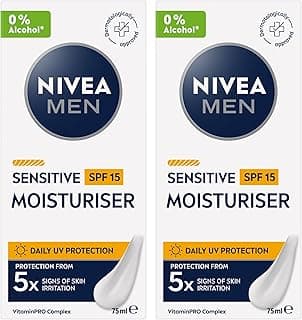 NIVEA MEN Sensitive Protect Face Moisturiser SPF 15 75ml | Enriched With Vitamin E and Provitamin B5 | Provides UVA/UVB 