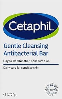 Cetaphil Gentle Cleansing Antibacterial Bar 127g, Face & Body Soap-Free Cleanser, Helps Remove Bacteria, for Sensitive O
