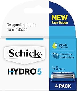 Schick - Hydro 5 for Men | Razor Blade Refills | 4 Pack | Hydrating Gel Pools | Aloe & Menthol | 5 Blade Cartridges with