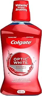 Colgate Optic White Teeth Whitening Mouthwash, 500mL, with Optic Brightener, Alcohol Free