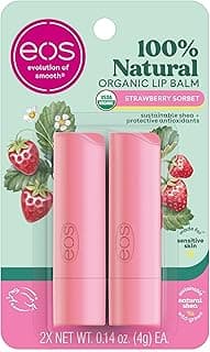 eos & Organic Lip Balm Sticks - Strawberry Sorbet, All Natural Lip Balm, All-Day Moisture, Dermatologist Recommended, 0.