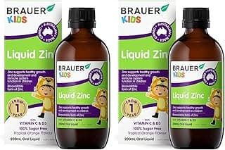 Brauer Liquid Zinc with Vitamins C & D3-200ML, Supports Immunity, Growth & Development, 100% Sugar-Free, From 1 Year+ (P
