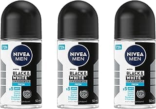 NIVEA MEN Black & White Invisible Fresh Anti-Perspirant Roll-On Deodorant 50ml | 72-Hour Sweat Protection | Anti-Stain T