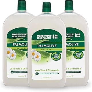 Palmolive Naturals Liquid Hand Wash Soap 3L (3 x 1L packs), Aloe Vera and Chamomile Refill and Save, with Moisturising M