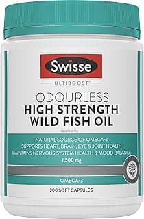 Swisse Ultiboost High Strength Odourless Wild Fish Oil - For Heart, Brain, Eye & Joint Health Support - 200 Capsules