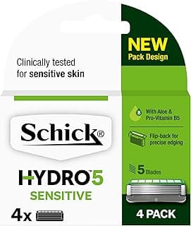 Schick - Hydro 5 Sensitive for Men | Sensitive Razor Blade Refills | 4 Pack | Hydrating Gel Pools | Aloe & Pro-Vitamin B