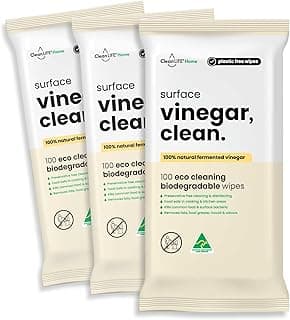CleanLIFE Surface Cleaning Wipes – Vinegar, Clean, 100% Natural Fermented Vinegar (9.99% Acetic Acid), Food Safe, Plant-