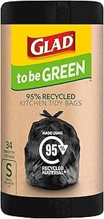 Glad To Be Green 95% Recycled Kitchen Tidy Bags with Wavetop Tie, Small 17L, 34 Count
