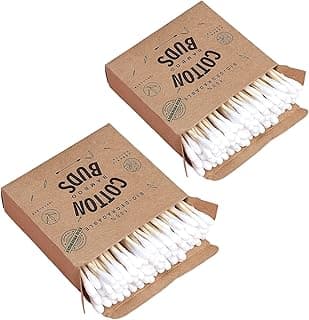200 Bamboo Cotton Buds, Biodegradable Environmental Friendly Plastic Free Baby Safety Cotton Swabs for Makeup, Cleaning