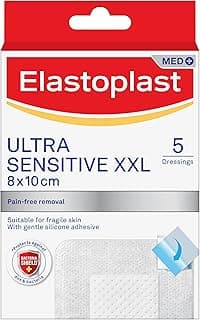 Elastoplast Ultra Sensitive XXL Wound Dressing 8 x 10 cm (5 Pack) | Extra Soft Wound Plasters with Bacteria Shield | Gen