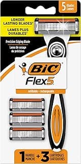 BIC Flex 5 Hybrid Men's 5-Blade Disposable Razor Shaving Kit, 1 Handle and 3 Cartridges