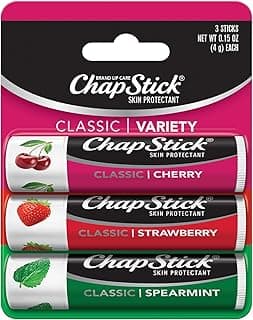 ChapStick Classic (12 Carded Pack of 3 Sticks) Cherry, Strawberry & Spearmint Flavors Skin Protectant Flavored Lip Balm 