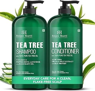 Botanic Hearth Shampoo and Conditioner Set - with 100% Pure Tea Tree Oil, for Itchy and Dry Scalp, Sulfate/Paraben Free 