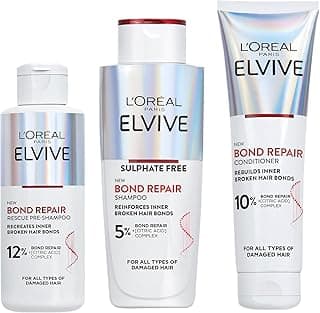 L'Oréal Paris Elvive Bond Repair Trio Bundle, Rescue Pre-Shampoo Treatment, Shampoo and Conditioner, With Citric Acid, F