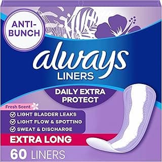 Always Pantiliners with Odor Lock for Women, Extra Protection Absorbency Liners, Long Plus-60 count