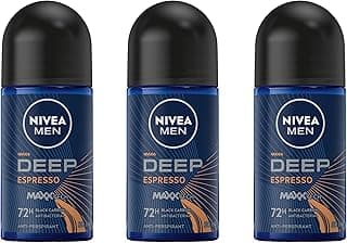 NIVEA MEN Deep Espresso Anti-Perspirant Roll-On Deodorant 50ml | With Black Carbon | 72-Hour Antiperspirant Protection |