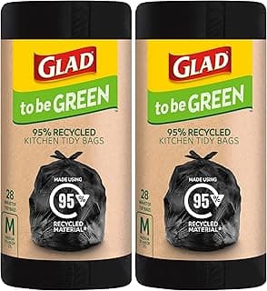 Glad To Be Green 95% Recycled Kitchen Tidy Bags with Wavetop Tie, Medium 27L, 28 Count (Pack of 2)