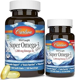 Carlson - Super Omega-3 Gems, 1200 mg Omega-3 Fatty Acids with EPA and DHA, Wild-Caught Norwegian Fish Oil Supplement, S