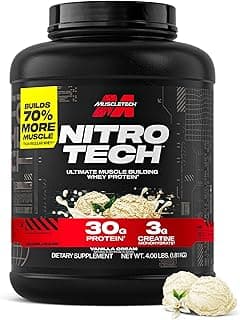 MuscleTech Whey Protein, Nitro-Tech Whey Isolate + Peptides, Lean with Creatine, Sports Nutrition for Men & Women, Vanil