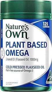 Nature's Own Plant Based Omega Capsules 125 - Contains 1000mg Cold Pressed Flaxseed Oil - Fish Free Source of Omega 3, 6