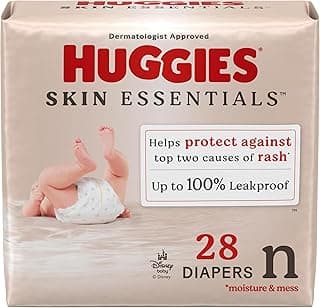 HUGGIES Size Newborn Diapers, Skin Essentials Baby Diapers, Size Newborn (6-9 lbs), 28 Count, Packaging May Vary