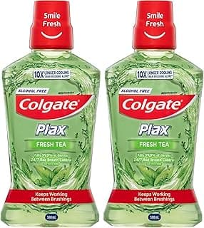 Colgate Plax Antibacterial Mouthwash, 500mL, Fresh Tea, Alcohol Free, Bad Breath Control (Pack of 2)