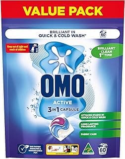 OMO Active 3 in 1 Laundry Capsules, 60 Washes